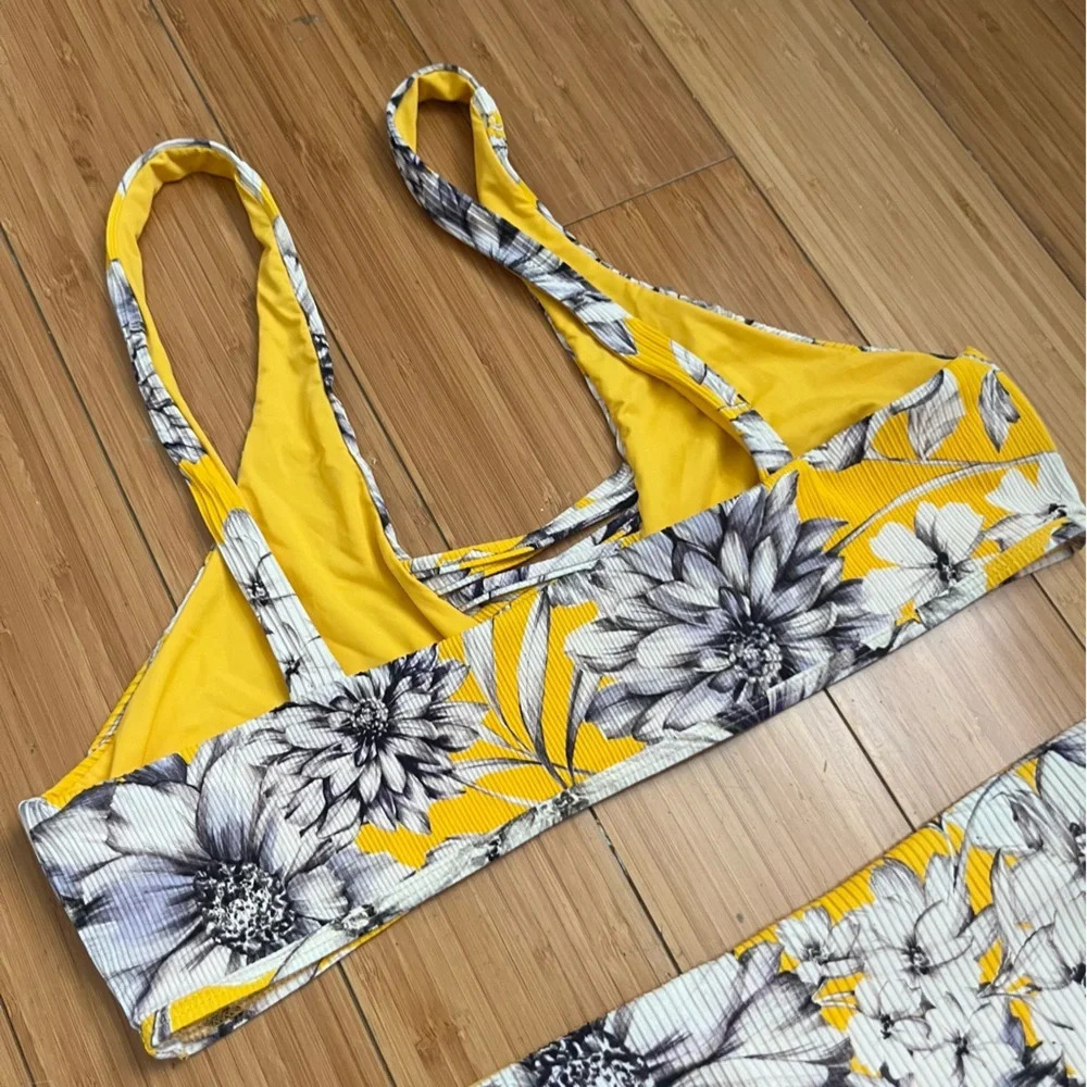 TINI BIKINI Floral Golden Yellow High Waisted Cheeky 2 Piece Bikini - Picture 9 of 12